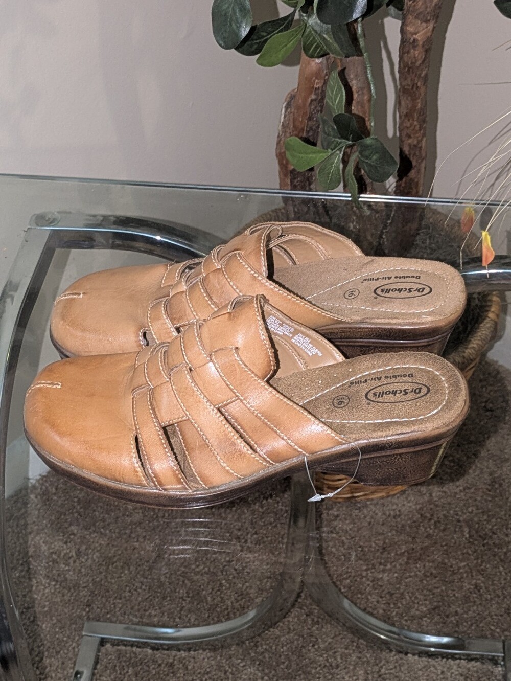 💥FINAL💥Vtg. Dr. Scholl's Tan Leather Mule Heels EUC - Picture 3 of 8